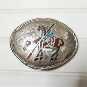 Silver turquoise - belt buckle native american natural stones southwestern